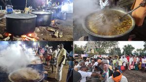 மலை மலையாய் சோறு.. அண்டா அண்டாவாய் ஆட்டுக் கறி! நத்தம் ஃபுல்லா கறி வாசம்.. அதென்ன வேட்டைக்காரன்? 