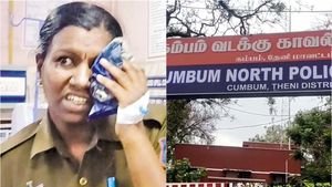 தேனி அருகே காவலர் அம்பிகாவை கீழே தள்ளிவிட்ட குபேந்திரன்.. அடுத்து அவரது செயலால் ஆடிப்போன பொதுமக்கள்