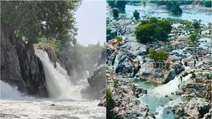 ஒகேனக்கல் அருவியில் ஒரே நாளில் நடந்த அருமையான மாற்றம்..  சுற்றுலா போனவர்களுக்கு இன்ப அதிர்ச்சி  