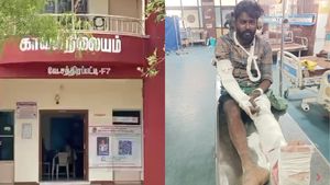சத்திரப்பட்டி காவல் நிலையத்தை நொறுக்கிய 2 பேர் கைது.. துள்ளிய ரவுடிக்கு மாவுக்கட்டு!