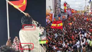அதிமுக டீசர்ட் அணிந்து தவெக கொடி காட்டிய தொண்டர்! மண்டை மேல இருக்குற கொண்டையை மறந்துட்டாங்களே