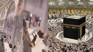 ‛மெக்கா' மசூதியில் தற்கொலை முயற்சி.. மேலிருந்து கீழே குதித்த நபரை  ‛கேட்ச்' பிடித்த சவுதி பாதுகாவலர்.. வீடியோ