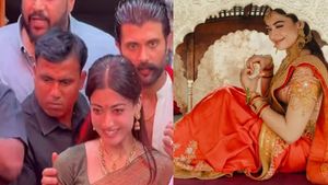 VIROSH: திருப்பதி ஏழுமலையான் கோயிலுக்கு வந்த விஜய் தேவரகொண்டா- ராஷ்மிகா மந்தனா தம்பதி!