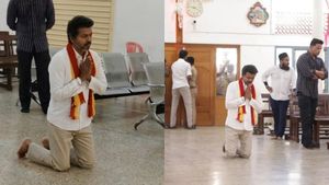 திருச்சி ஆலயத்தில் கட்சி சின்னத்துடன் விஜய் வழிபாடு: தேர்தல் விதிமீறலால்.. அரசியல் களத்தில் பரபரப்பு