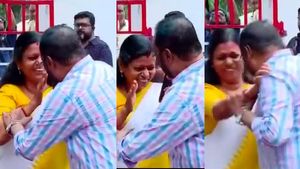 பெண் எம்எல்ஏவை கட்டியணைக்கபோன காங்கிரஸ் தலைவர்.. அதுவும் தலைமை அலுவலகத்திலேயே! ஷாக் வீடியோ