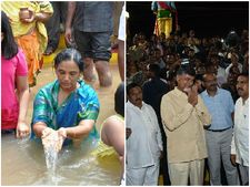 రాత్రంతా నిద్రలేని బాబు, బస్టాండ్‌లో భక్తుల కోసం: సునీత స్నానం(పిక్చర్స్)