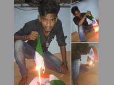 రోహిత్, మెడికోల ఆత్మహత్య: జాతీయ జెండాను తగలబెట్టిన యువకుడు, ఫిర్యాదు