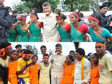 అపూర్వ స్వాగతం: గిరిజన మహిళలతో కలిసి చంద్రబాబు థింసా నృత్యం 