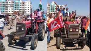Tractor rally: ట్రాక్టర్ల నెంబర్లు రాసుకున్న పోలీసులు, అమ్రేష్ పురి టైపులో ఓం భ్రీమ్ బ్రుష్! 