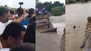 వరదప్రాంతాల్లో పర్యటిస్తున్న బాలకృష్ణను చూసేందుకు నదిలోకి దూకేసిన అభిమాని.. వీడియో వైరల్!!