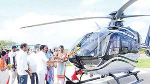 యాదాద్రి లక్ష్మీనర్సింహస్వామి ఆలయం వద్ద కొత్త హెలికాప్టర్‌కు పూజలు, ఇది ఎవరిదంటే?