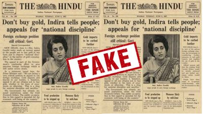 'Not Authentic': Viral Indira Gandhi ‘Don’t Buy Gold’ Front Page Is Fake, Says The Hindu