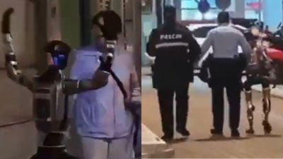 Viral Video : ವೃದ್ಧೆಯನ್ನು ಬೆಚ್ಚಿಬೀಳಿಸಿದ ಯಂತ್ರ; ರಸ್ತೆಯಲ್ಲಿದ್ದ ರೋಬೋಟ್ ಅನ್ನು ವಶಕ್ಕೆ ಪಡೆದ ಪೊಲೀಸರು