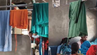 ಚಲಿಸುವ ರೈಲಿನ ಬೋಗಿಯಲ್ಲಿ  ಬಟ್ಟೆ ಒಣಗಿಸಿದ ಪ್ರಯಾಣಿಕರು: Viral Video ನೋಡಿ ನೆಟ್ಟಿಗರು ಗರಂ