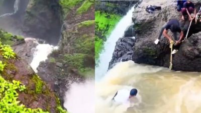 ಜಲಪಾತದ ತುತ್ತ ತುದಿಯಲ್ಲಿ ಸಿಲುಕಿದ್ದ ಯುವಕ, ಸಾವಿನ ದಡವೆಯಿಂದ ರಕ್ಷಿಸಿದ ರೋಚಕ ವಿಡಿಯೋ ವೈರಲ್