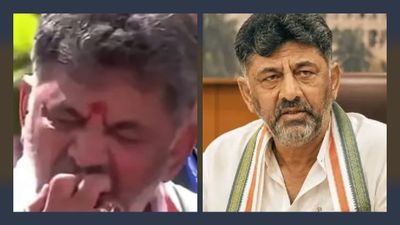 ആപ്പിൾ പാതികടിച്ച് അണികൾക്ക് എറിഞ്ഞ് നൽകി ഡികെ ശിവകുമാർ, ചാടിപ്പിടിച്ച് കോൺഗ്രസുകാർ, വീഡിയോ വൈറൽ