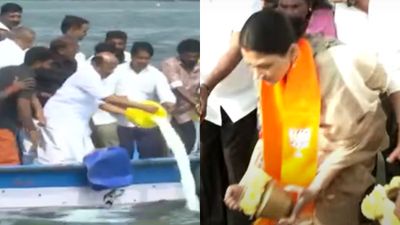 சுனாமி நினைவு தினம்! படகில் சென்று நடுக்கடலில் பால் ஊற்றிய ஜெயக்குமார்! கரையில் குஷ்பு அஞ்சலி