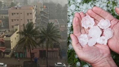 பெங்களூரில் திடீரென பெய்த ஆலங்கட்டி மழை.. கோடை வெயிலுக்கு நடுவே ஜில்லென மாறிய கிளைமேட்