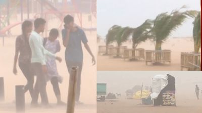 சென்னை மெரினாவை மூடிய புழுதி காற்று.. எதிரே இருப்பவர்கள் யாரென கூட தெரியவில்லையே! அலறிய மக்கள்