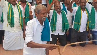 சாட்டையால் அடித்துக்கொண்ட விவசாயிகள்.. கடனை முழுமையாக தள்ளுபடி செய்யாத தவெக அரசை கண்டித்து போராட்டம்