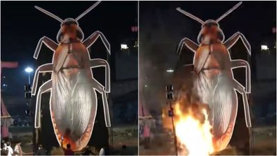  டெல்லியில் நடந்த தசரா விழா.. தீயிட்டு கொளுத்தப்பட்ட 30 அடி உயரம் கொண்ட கரப்பான்பூச்சி பொம்மை!