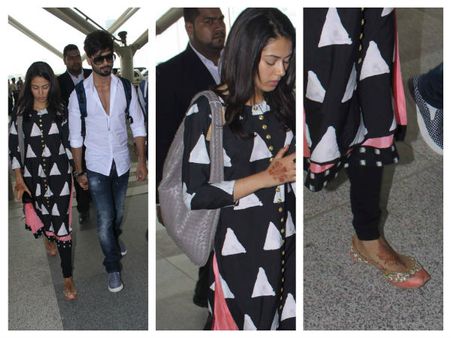 (ছবি) বিয়ে শেষে দিল্লি বিমানবন্দরে শাহিদ-মীরা!