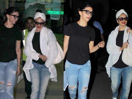 (ছবি) বিমানবন্দরে রেখা-দীপিকা পাশাপাশি! নজরই গেল না দীপিকার দিকে!