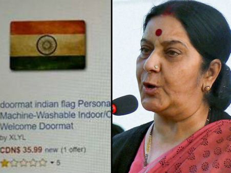 সুষমার হুমকি : ওয়েবসাইট থেকে ভারতের পতাকা সদৃশ পাপোষ সরাল অ্যামাজন