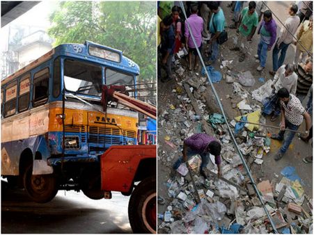 গড়িয়াহাটে দুর্ঘটনা, বেপরোয়া বাস উঠে গেল ফুটপাথে