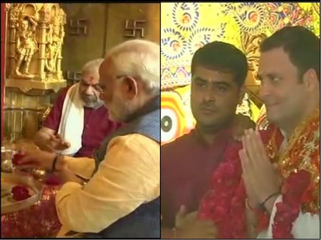 গুজরাতে প্রচারের শেষদিনে মন্দির দর্শনেই মন দিলেন মোদী-রাহুল