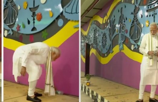 ট্যানেল উদ্বোধন করতে গিয়ে ময়লা পরিষ্কার , স্বচ্ছ ভারতের বার্তা মোদীর