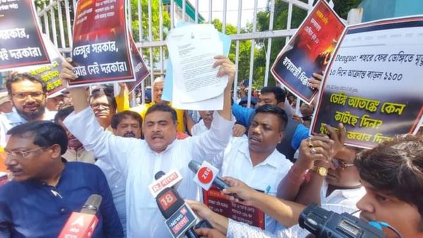 শুভেন্দুর স্বাস্থ্যভবন অভিযান ঘিরে ধুন্ধুমার, গেট টপকে ঢোকার চেষ্টা নন্দীগ্রামের বিধায়কের