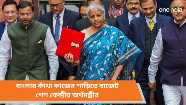 Budget 2024: নীল রঙের তসর শাড়িতে বাংলার কাঁথা কাজ, নজর কাড়ল কেন্দ্রীয় অর্থমন্ত্রীর বাজেটের দিনের শাড়ি