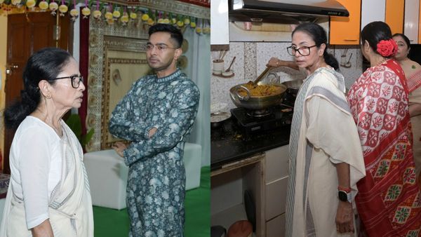 মমতা রাঁধলেন ভোগ, পুজোর তত্ত্বাবধানের পাশাপাশি কথা অতিথি-অভ্যাগতদের সঙ্গে, রয়েছেন অভিষেক