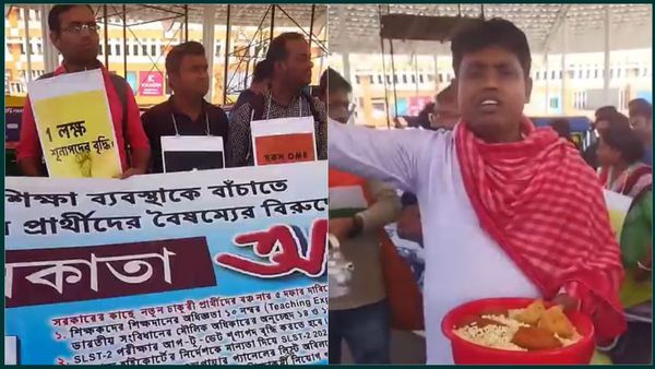 চপ-মুড়ির বাটি হাতে কলকাতায় এসএসসি চাকরিপ্রার্থীদের অভিনব প্রতিবাদ