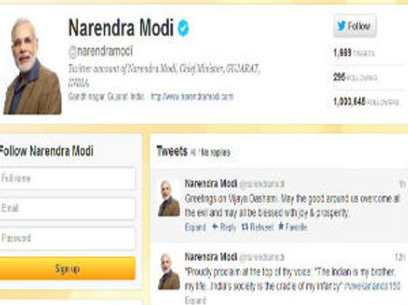 ટ્વિટર પર મોદીના ફોલોઅર્સની સંખ્યા 1 મિલિયન