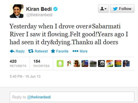 કિરણ બેદીએ ટ્વિટર પર કર્યા મોદીના ગુજરાતના ભરપૂર વખાણ