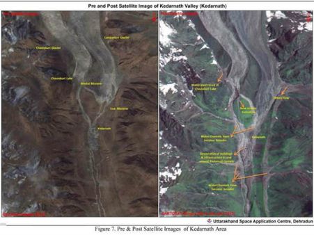 Pre and Post Sattellite images of Kedarnath Valley