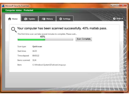 Microsoft Antivirus will stop scanning at 40% 