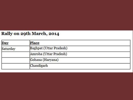 Rally on 29th March, 2014