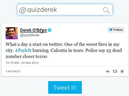 ડેરેક ઓબ્રીએને માર્ચ 2010માં ટ્વિટર જોઇન કર્યું. 