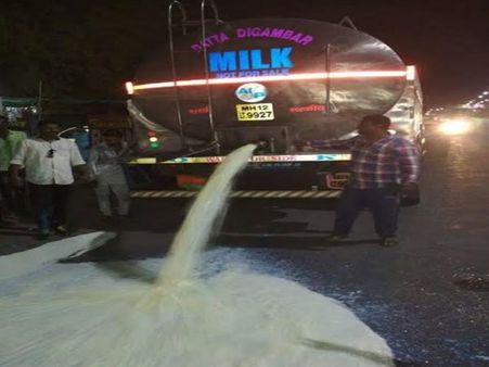 મહારાષ્ટ્રમાં ખેડૂતોની હડતાલ, રસ્તા પણ નાંખ્યુ દૂધ