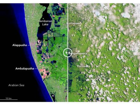 નાસાએ કેરળ પૂર પહેલાની અને પછીની તસવીરો જાહેર કરી