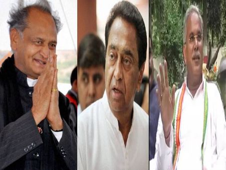 ચૂંટણી રૂઝાનઃ રાજસ્થાન, એમપી, છત્તીસગઢમાં ભાજપને ઝટકો, કોંગ્રેસે કર્યો સરકાર બનાવવાનો દાવો