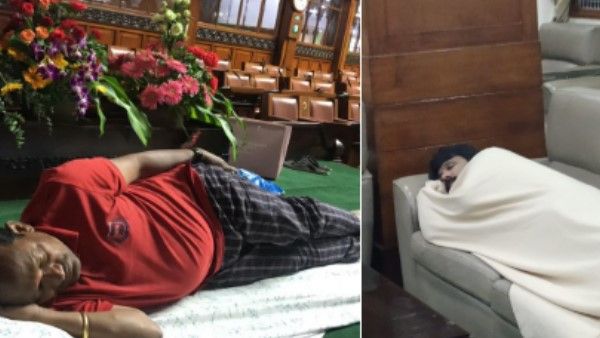 ગાદલા-તકિયા લઈને વિધાનસભા પહોંચ્યા ભાજપ ધારાસભ્ય