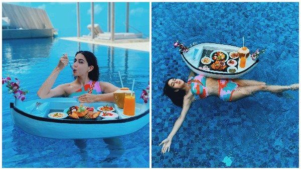 સ્વિમિંગ પુલમાં તરતાં લંચ કરતી જોવા મળી સારા સ્વિમિંગ પુલમાં તરતાં લંચ કરતી જોવા મળી સારા