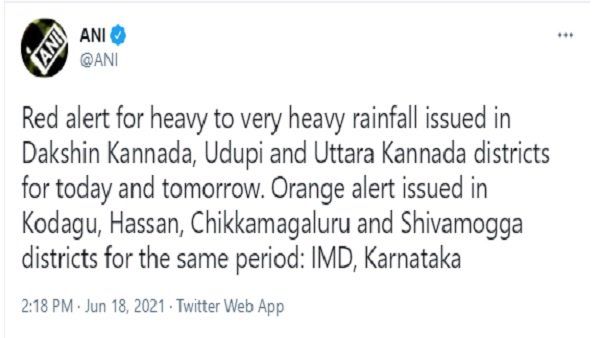 ચિક્કમગલુરુ અને શિવમોગ્ગા જિલ્લામાં ઓરેન્જ એલર્ટ