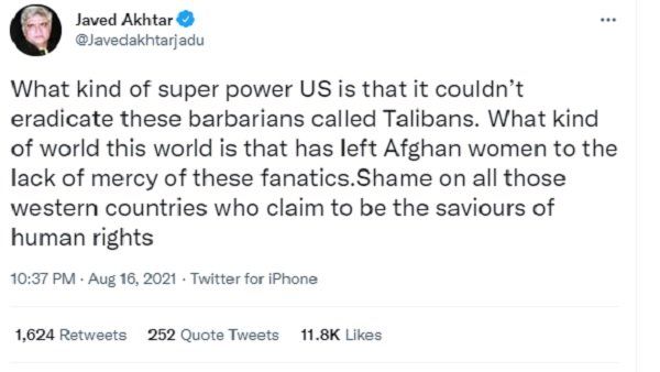 પશ્ચિમી દેશો પર શરમ આવે છે:જાવેદ અખ્તર પશ્ચિમી દેશો પર શરમ આવે છે:જાવેદ અખ્તર