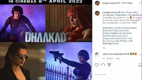 કંગના રનોતની ફિલ્મ ધાકડના લુકની સમંથાએ કરી પ્રશંસા, કહી આ વાત