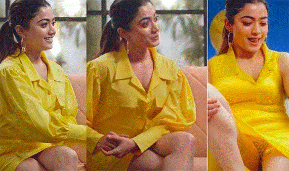 શોર્ટ યલો ડ્રેસમાં રશ્મિકા